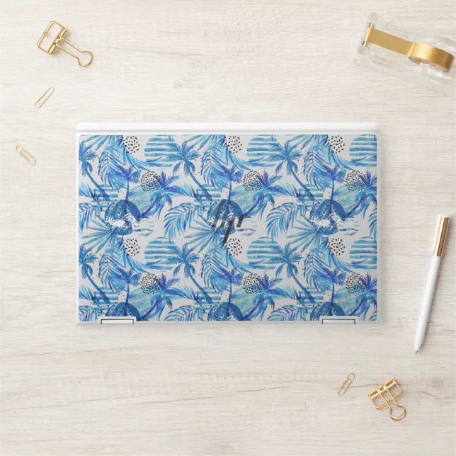 Bright Blue Tropical Watercolor Pattern HP Laptop Skin | Zazzle