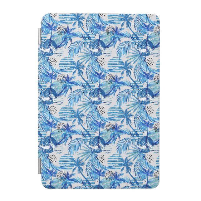 Bright Blue Tropical Watercolor Pattern iPad Mini Cover (Front)