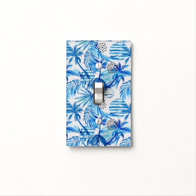 Bright Blue Tropical Watercolor Pattern Light Switch Cover (In Situ)