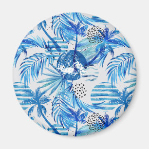 Bright Blue Tropical Watercolor Pattern Magnet