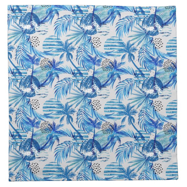 Bright Blue Tropical Watercolor Pattern Napkin (Front)