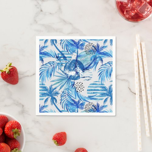 Bright Blue Tropical Watercolor Pattern Napkins