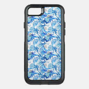 Bright Blue Tropical Watercolor Pattern OtterBox Commuter iPhone SE/8/7 Case