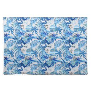 Bright Blue Tropical Watercolor Pattern Placemat