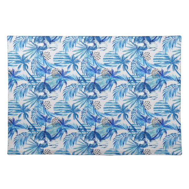 Bright Blue Tropical Watercolor Pattern Placemat (Front)
