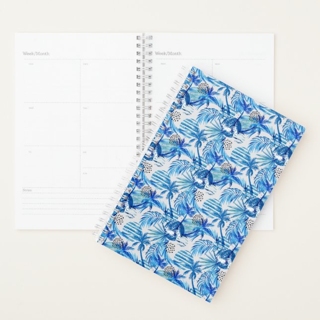 Bright Blue Tropical Watercolor Pattern Planner (Display)