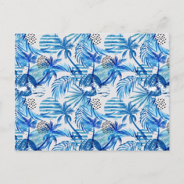 Bright Blue Tropical Watercolor Pattern Postcard (Front)