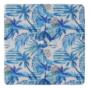 Bright Blue Tropical Watercolor Pattern Trivet