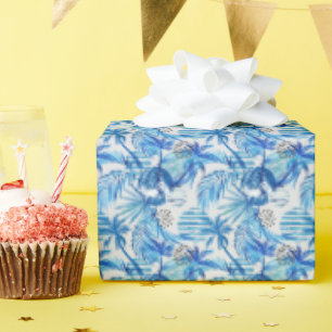 Bright Blue Tropical Watercolor Pattern Wrapping Paper
