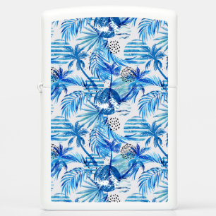 Bright Blue Tropical Watercolor Pattern Zippo Lighter