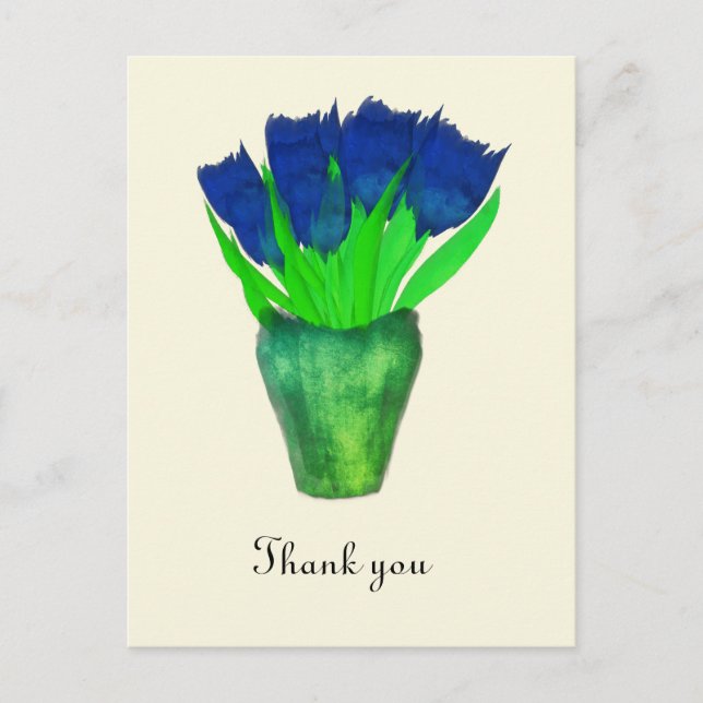 Bright Blue Tulips Thank you card (Front)