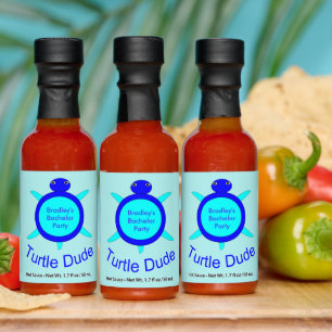 Bright Blue Turtle Dude Bachelor Party Custom Hot Sauces