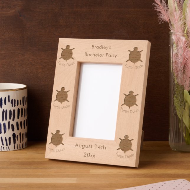 Bright Blue Turtle Dude Custom Bachelor Party Engraved Frames (Left)