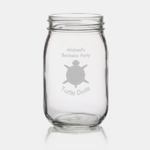 Bright Blue Turtle Dude Custom Bachelor Party Mason Jar