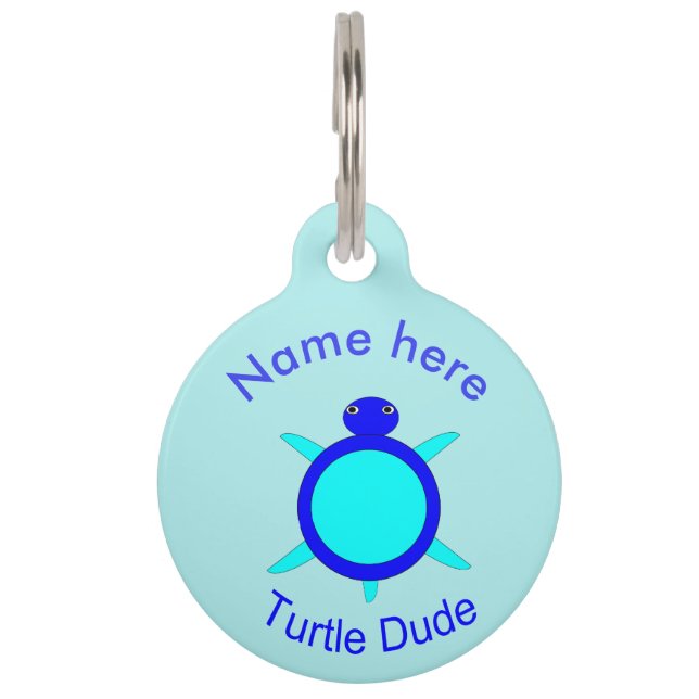 Bright Blue Turtle Dude Custom Dog Tag (Front)