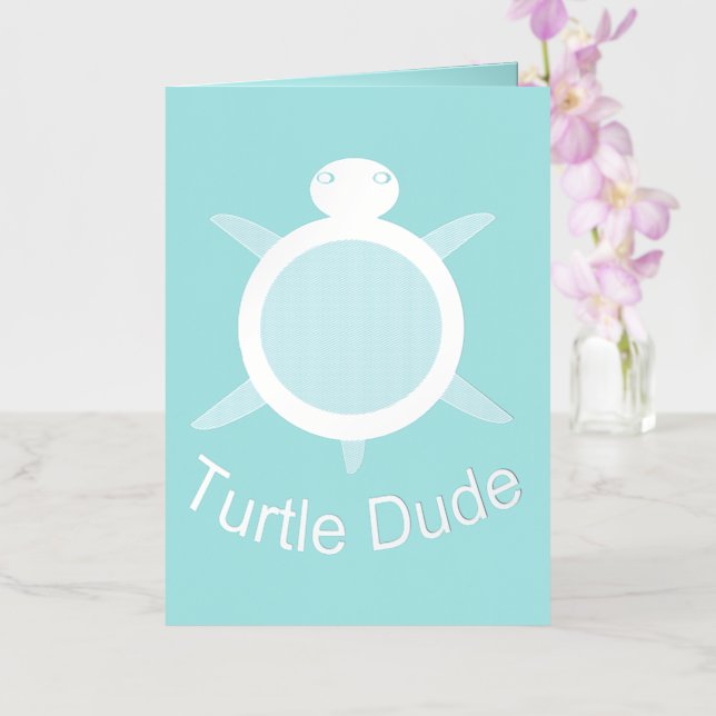 Bright Blue Turtle Dude Custom Foil Greeting Card (Orchid)