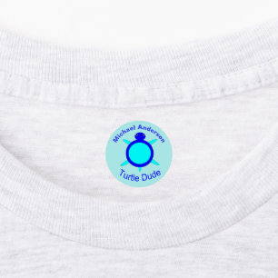Bright Blue Turtle Dude Custom Kids Clothing Labels