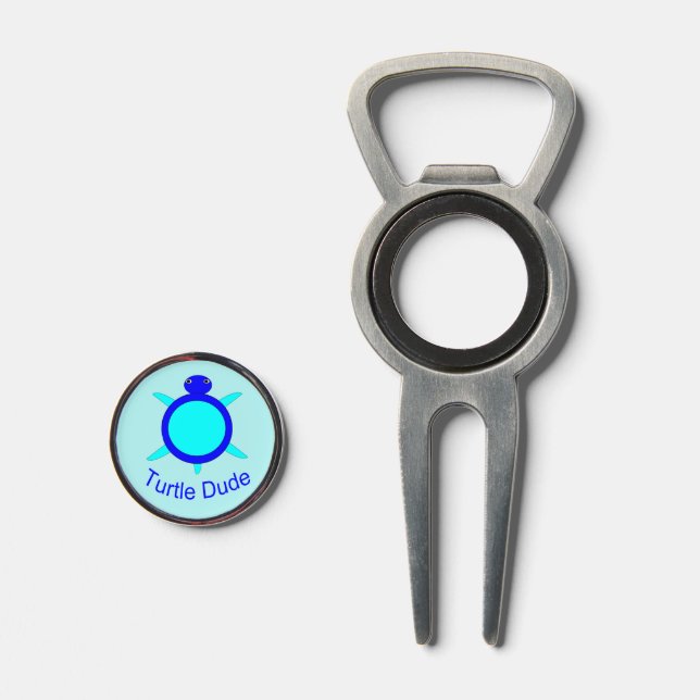 Bright Blue Turtle Dude Divot Tool (Front (Open))