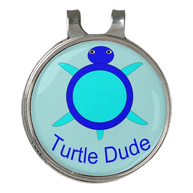Bright Blue Turtle Dude Golf Hat Clip (Front)