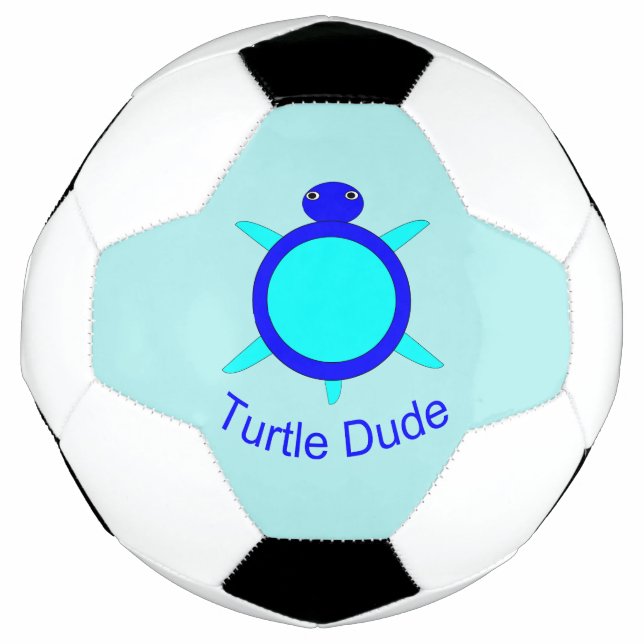 Bright Blue Turtle Dude Soccer Ball (Front)