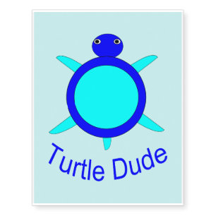 Bright Blue Turtle Dude Temporary Tattoo
