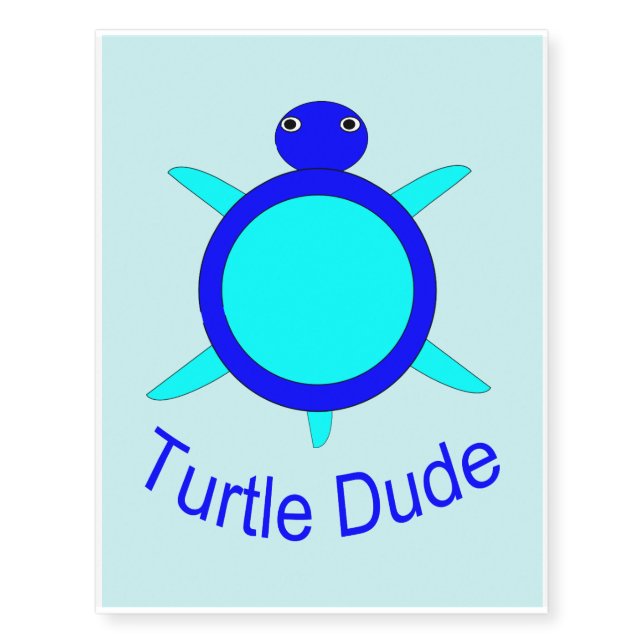 Bright Blue Turtle Dude Temporary Tattoo (Front)