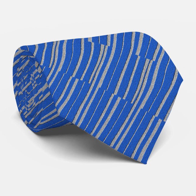 Bright Blue Unique Modern Stripe Pattern Cool Neck Tie (Rolled)