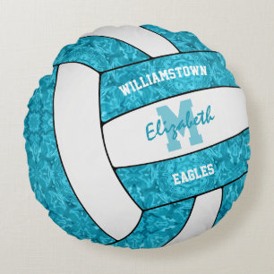 bright blue volleyball girls sports room decor round pillow