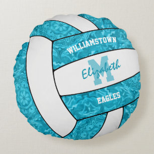 bright blue volleyball girls sports room decor round pillow