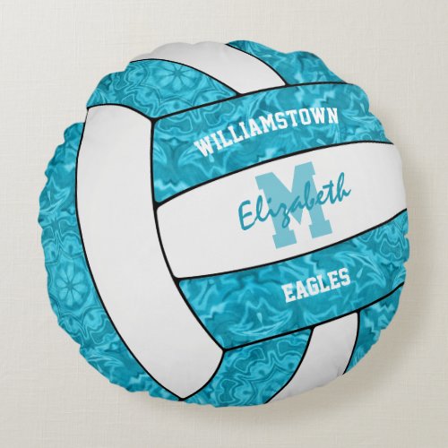 bright blue volleyball girls sports room decor round pillow