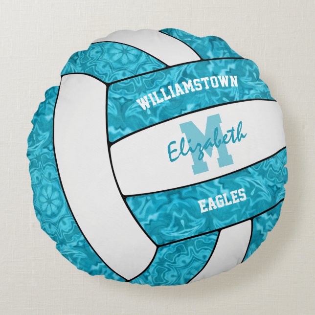 bright blue volleyball girls sports room decor round pillow (Front)