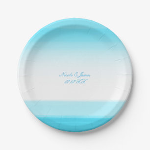 Bright Blue Watercolor Chic Wedding Party Plates