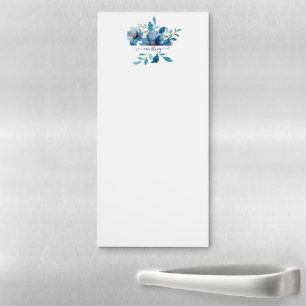 Bright blue watercolor floral personalized magnetic notepad