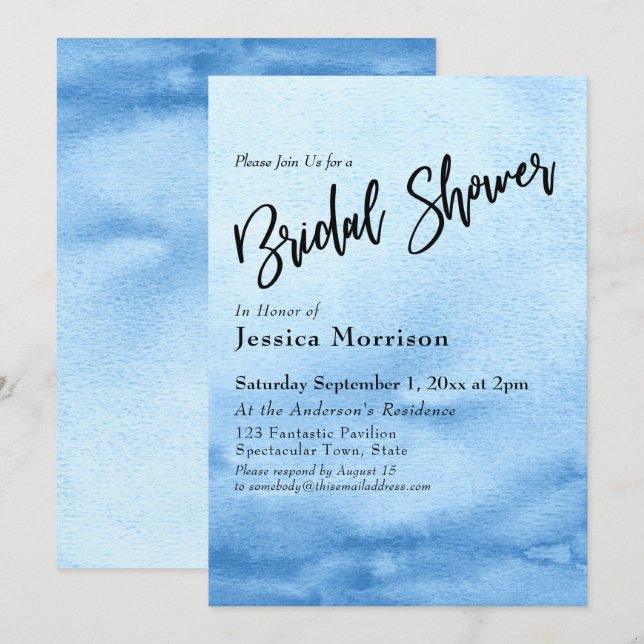 Bright Blue Watercolor Ombre Bridal Shower Invitation (Front/Back)
