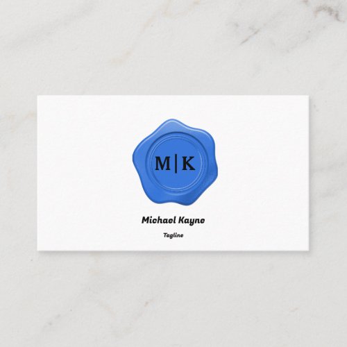 Bright Blue Wax Seal on Black  White Business Card