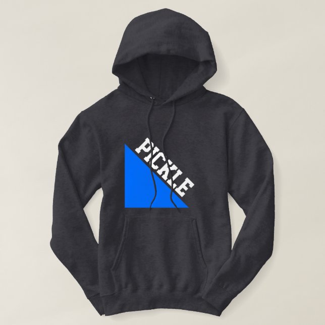 Bright Blue Wedge White Pickleball Motto On Gray Hoodie (Design Front)
