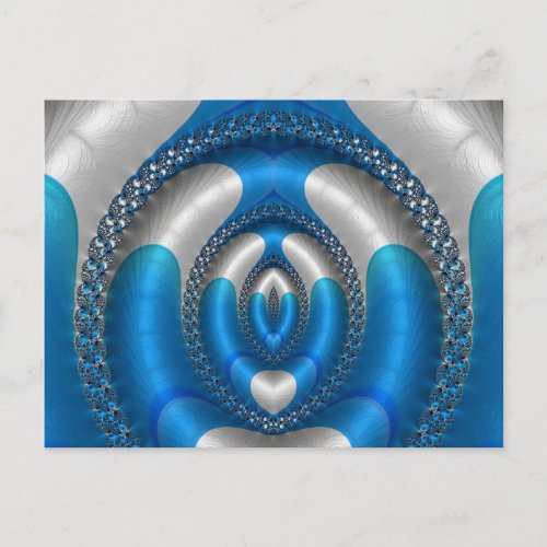 Bright  Blue White 3D Fractal Design   Postcard