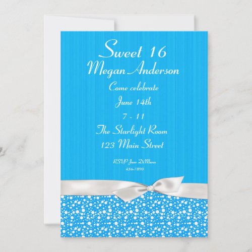 Bright Blue White Dots Bow Invitation