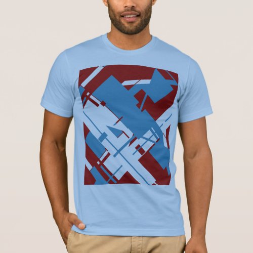 Bright Blue White on Dark Red Diagonal Abstract T_Shirt