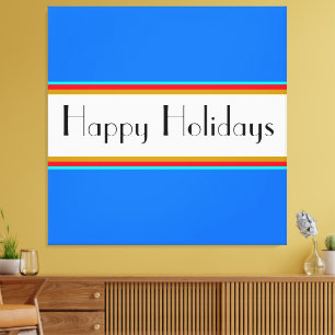 Bright Blue White Red Stripes Happy Holidays Text Canvas Print