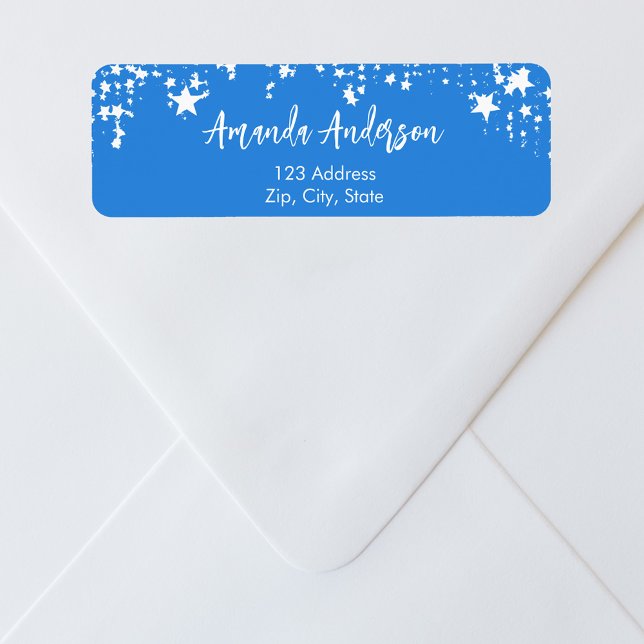 Bright blue white stars return address label (Creator Uploaded)