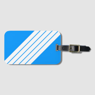 Bright Blue White Striped 70s 80s Retro Stripes Luggage Tag