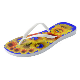 Bright Blue & White Unisex Sunflower Flip Flops