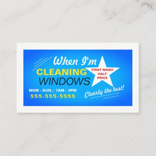 Bright Blue Window Cleaner Cleaning Service Business Card