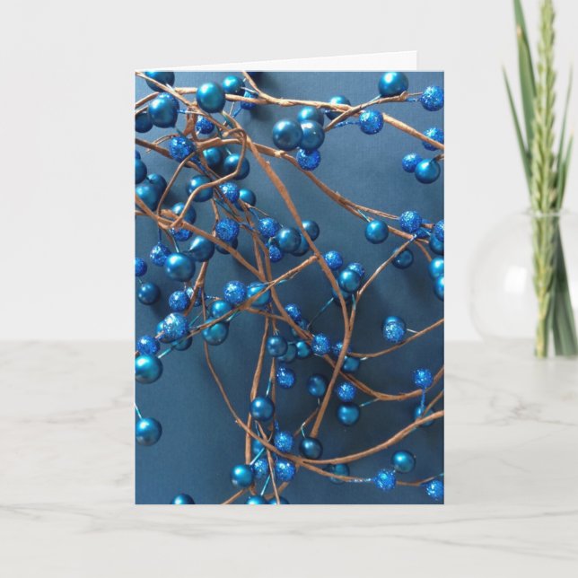 Bright Blue Winter Berries Christmas Holiday Card (Front)
