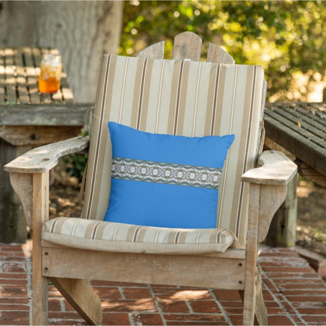 Bright Blue With A Grey Accented Design Outdoor Pillow (Chair)
