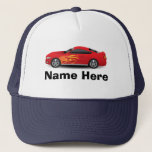 Bright Blue with Red Sports Car Flames Boys Trucker Hat