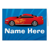 Bright Blue with Red Sports Car Flames Kids Boys (Front Horizontal)