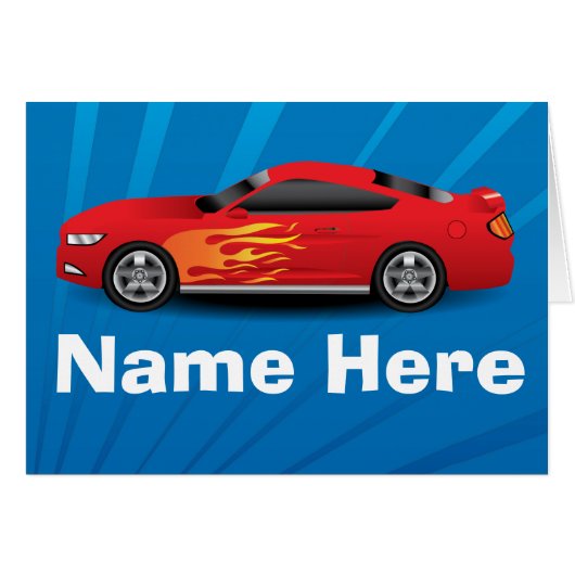 Bright Blue with Red Sports Car Flames Kids Boys (Front Horizontal)