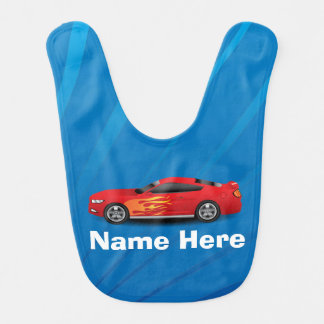 Bright Blue with Red Sports Car Flames Kids Boys Bib